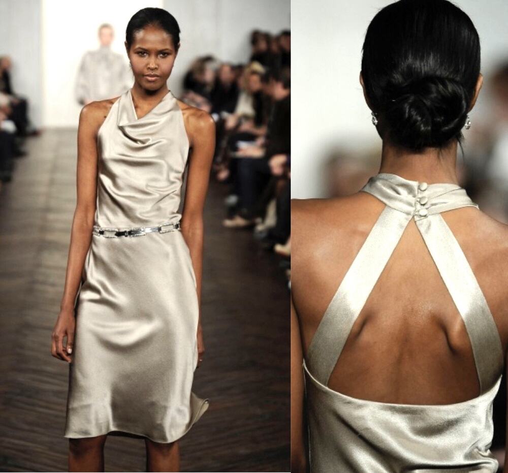 Ralph Lauren Collection Cowl Neck Silk Halter Dress Slip Midi Satin Runway 2009